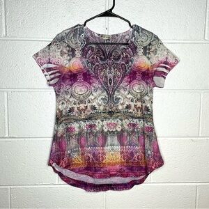 < Y2K World Unity Rhinestone Embellished Short Sleeve Top >